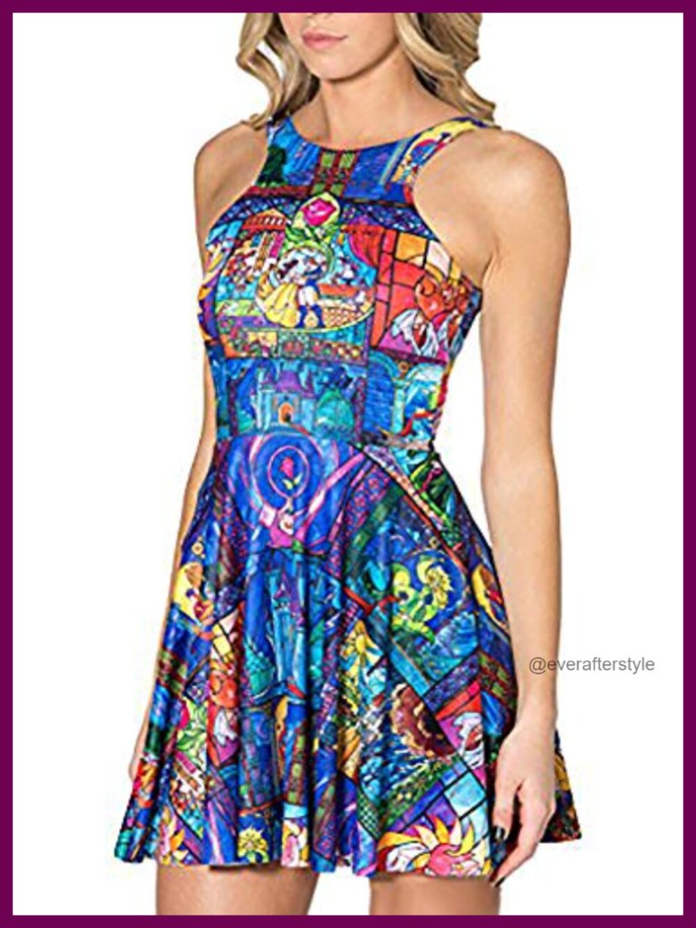 Women's Cartoon Print Sleeveless Pleated Fit and Flare Skater Dress